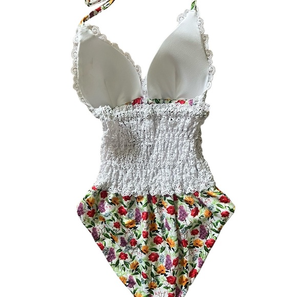 Charo Ruiz Ibiza Rola Crochet Floral One Piece Swimsuit White Bonita NWT Sz M - Picture 5 of 12